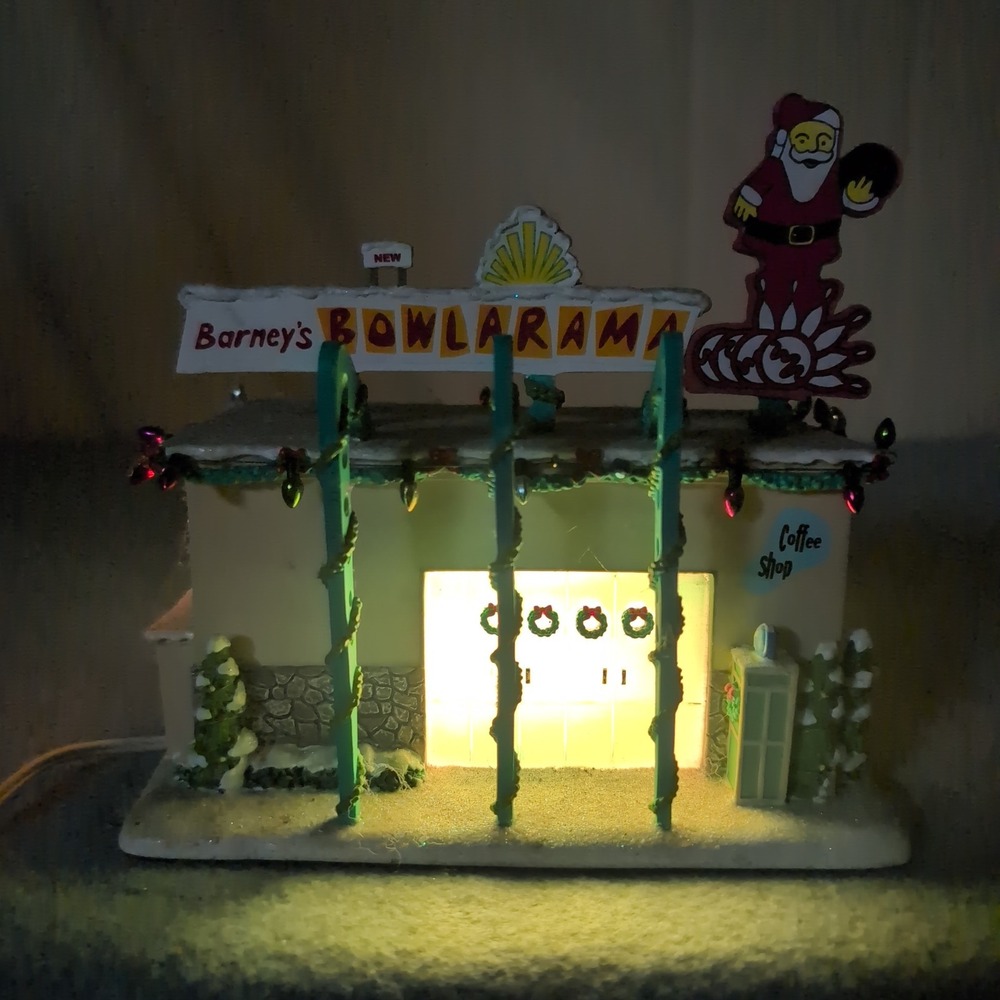 Barneys Bowlarama Lighted Christmas Village Building Retro Bowling Alley Decor - Picture 1 of 10